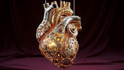 Detailed anatomical illustration of a human heart with visible vessels and chambers