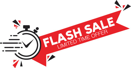 Flash Sale Vector Banner Template | Limited Time Offer and Special Promotion Tag with Stopwatch Icon