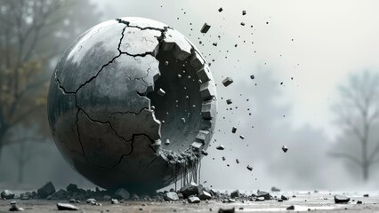 Split ball flying dust outdoor abstract art painting