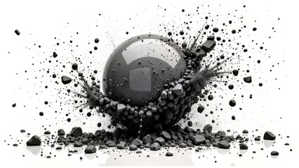 Black Ball Crack Black and White Abstract Art Picture