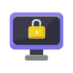 Secure desktop monitor locked access icon, deal for topics in cybersecurity, workstation safety, digital privacy, and screen lock features