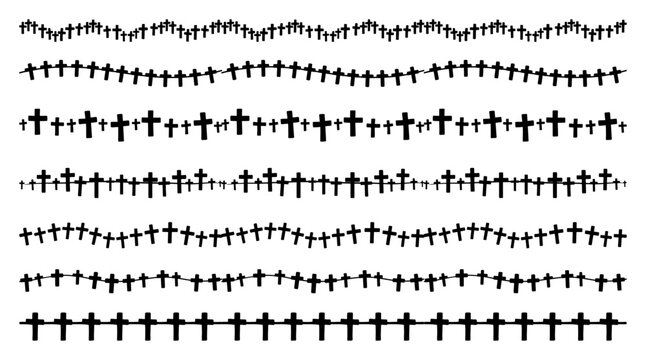 Christian cross silhouette border collection for religious design and cemetery decoration