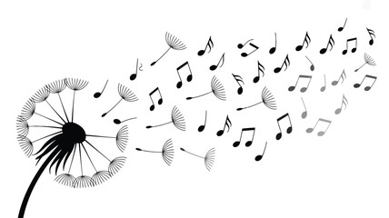 Dandelion seeds transforming into musical notes and dispersing into wind vector illustration isolated on white background symbolizing freedom and creativity