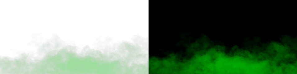 Neon green fog and smoke cloud texture, glowing mist movement on black, isolated vapor overlay for decoration, background design, illustration and graphics