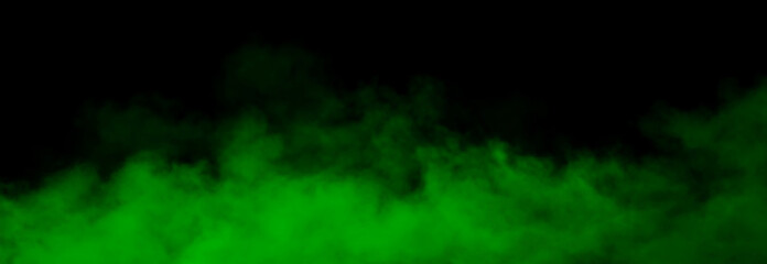 Green atmospheric smoke fog with glow effect, isolated vapor cloud, smooth flowing texture on black background, perfect for decoration, design, art wallpaper