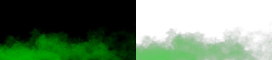 Naklejka premium Magic green smoke fog texture with bright glow, isolated vapor movement on dark background, smooth mist overlay for illustration, design, wallpaper