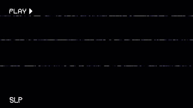 Analog VHS Glitch Loop Overlay Screen Effect with Retro VCR Play and SLP Status Indicators and Horizontal Noise Distortion 4k video animation seamless loop