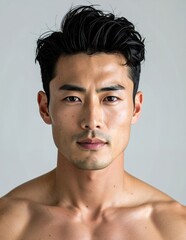 Headshot of a handsome young Asian man with dark hair and a serious expression, looking directly at the camera.