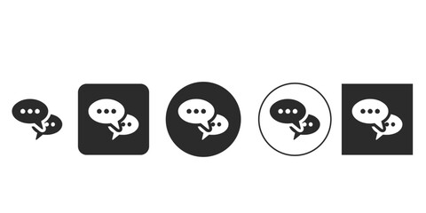Monochrome conversation speech bubbles icon set | Black and white overlapping chat message UI element vector | Simple UI UX design element for direct messaging app | Flat design vector graphics 