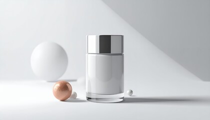 Minimalist White Cosmetic Jar with Silver Cap on a Clean Background.