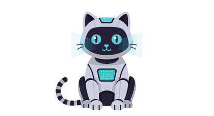 Obraz premium Futuristic robot cat sitting upright with a sleek design and glowing accents.