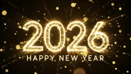 happy new year, new year 2026, 2026 celebration, new year background, fireworks, gold fireworks, festive lights, holiday greeting, celebration background, party celebration, golden numbers, typography
