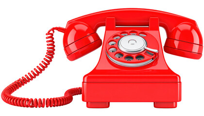 Retro Red Rotary Dial Phone Isolated on Black