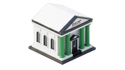 Isometric Bank Building Illustration on White Background