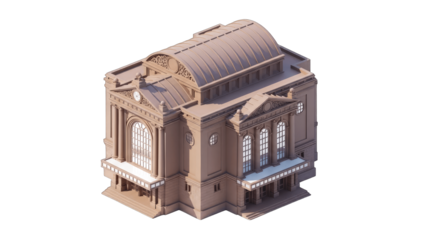 Isometric Render of Historic Building with Architectural Details