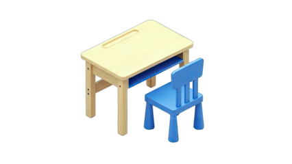 Isometric School Desk and Chair in White Background