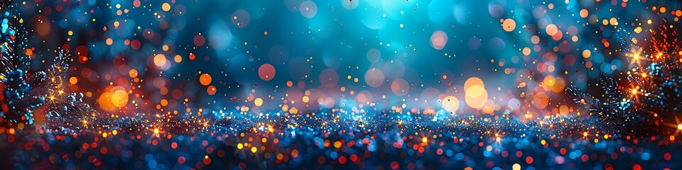 Panoramic Bokeh Lights Background - Abstract Blue and Orange Glow