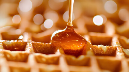Freshly Cooked Waffle Drizzled with Syrup: A Gourmet Brunch Presentation