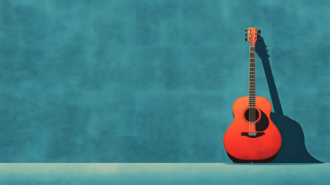 Retro guitar music festival poster in blue and red, vintage concert design with space for text - Powered by Adobe