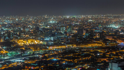 Obraz premium Aerial view of Lima skyline day to night timelapse from San Cristobal hill.