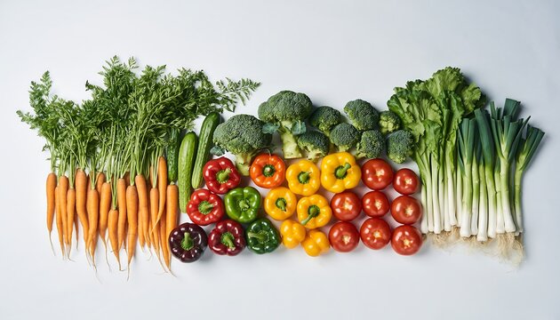 Fresh organic red tomatoes, green vegetables, and peppers on white and wooden backgrounds for a healthy vegetarian diet - Powered by Adobe