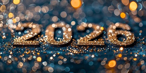 Panoramic Golden Glittering Year 2026 Numbers With Bokeh Lights Background