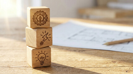 Wooden  letters alphabet, business, concept, toy for AI