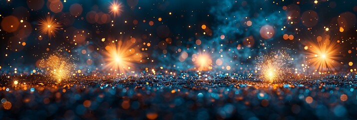 Panoramic View of Sparkling Bokeh Lights and Blue Mist