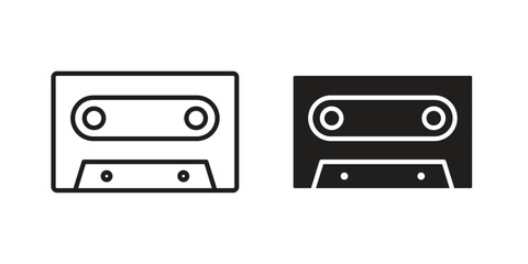 Cassette tape icons, Line vector. solid symbol set