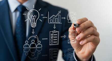 businessman pressing virtual button