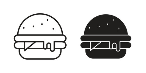 Fototapeta premium Cheese burger icons, Line vector. solid symbol set