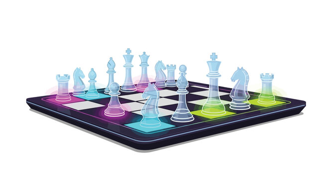Illuminated chess set on a digital board showcasing strategy and competition.