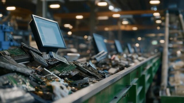 A robotics-assisted recycling line where old electronics are dismantled safely, valuable metals and plastics sorted for reuse &mdash; e-waste recovery, responsible resource extraction, and sustainable