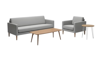 Minimalist Scandinavian living room furniture set isolated on white background