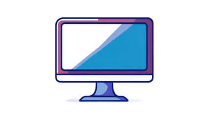 Cartoon computer monitor icon against transparent background