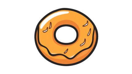 Cartoon donut with glaze and sprinkles isolated on transparent background