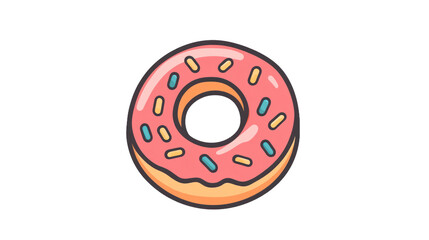 Cartoon donut with pink icing and colorful sprinkles isolated on transparent