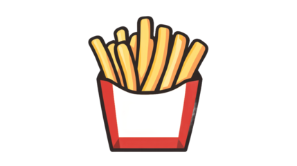 Cartoon french fries in red container on transparent background graphic