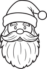 Black and white silhouette of santa claus face with beard and hat isolated on white background