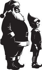 Classic santa claus and elf silhouette standing together isolated on white background