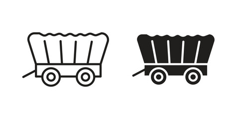 Covered wagon icons, Line vector. solid symbol set © Warpiya