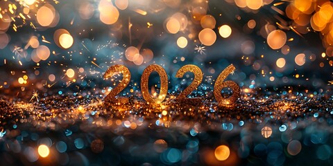 Panoramic 2026 Celebration Background with Sparkling Bokeh Lights