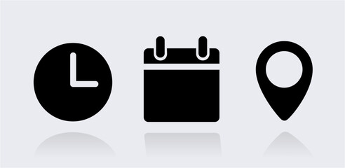 date time place icon modern flat minimalist location clock calendar invitation planning events black