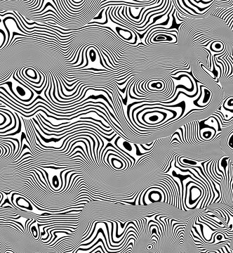 Patr&oacute;n psicodelico de lineas onduladas blanco y negro