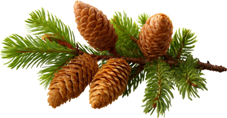 Pine cone branch, evergreen needles, brown, green, natural rustic forest mood