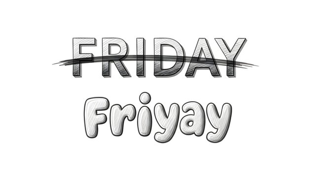 Pencil Handwritten Words &ldquo;Friday&rdquo; and &ldquo;Friyay&rdquo; on White Background