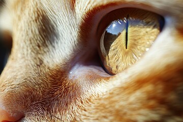 Captivating Close-Up Portrait of a Ginger Cat with Intense Amber Eyes and Intricate Fur Details