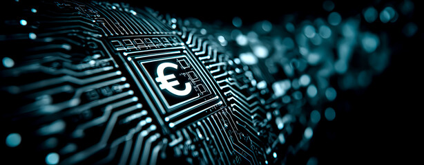 Digital Euro Currency in Futuristic European Technology Concept
