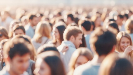 Blurred background of large crowd of people. Anonymous society at public gathering. Abstract concept of community and population
