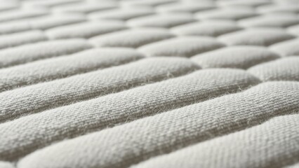 Fototapeta premium Detailed close-up of soft white quilted fabric texture. Padded mattress surface with repeating pattern. Abstract background of comfortable textile material